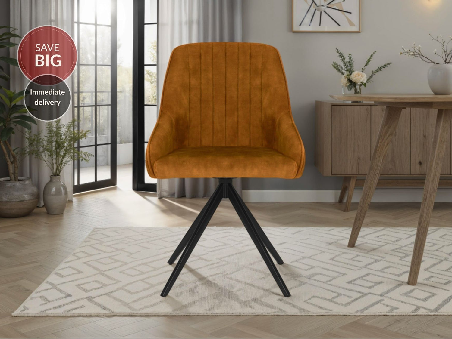 Sofia Velvet Swivel Dining Chairs - Mustard
