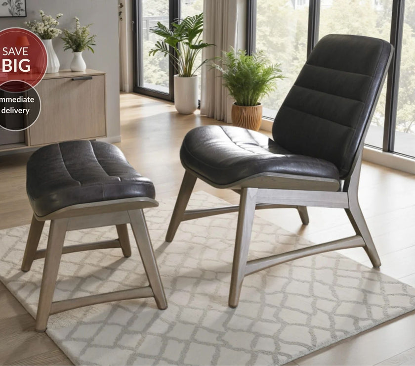 Heritage Leather Chair + Footstool (Package Deal)