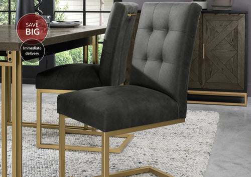 Lindos Cantilever Fumed Oak Dining Chairs - Black Fabric (Sold in Pairs)