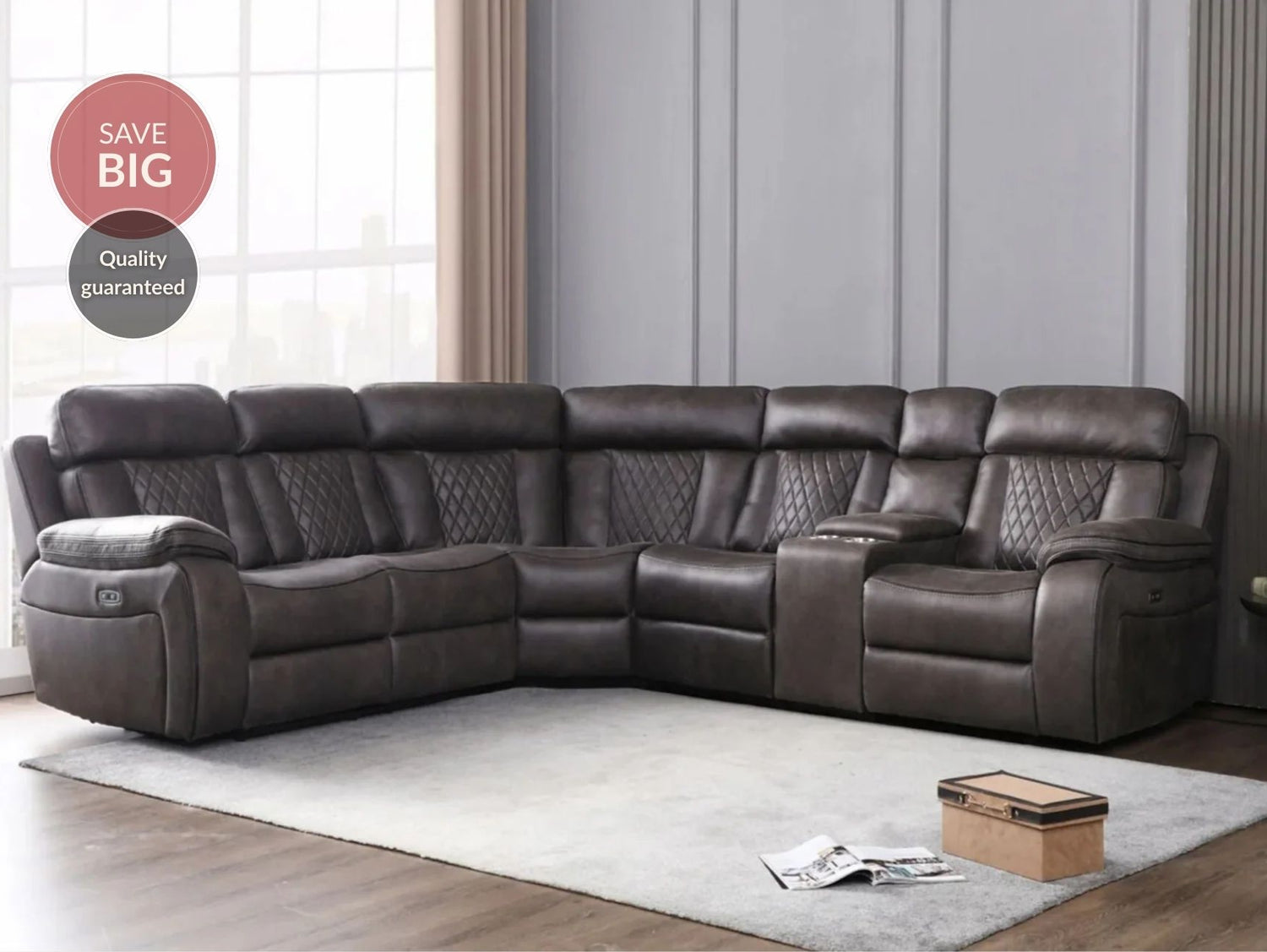Kobe Corner Recliner Sofa with USB Charging Port and Console