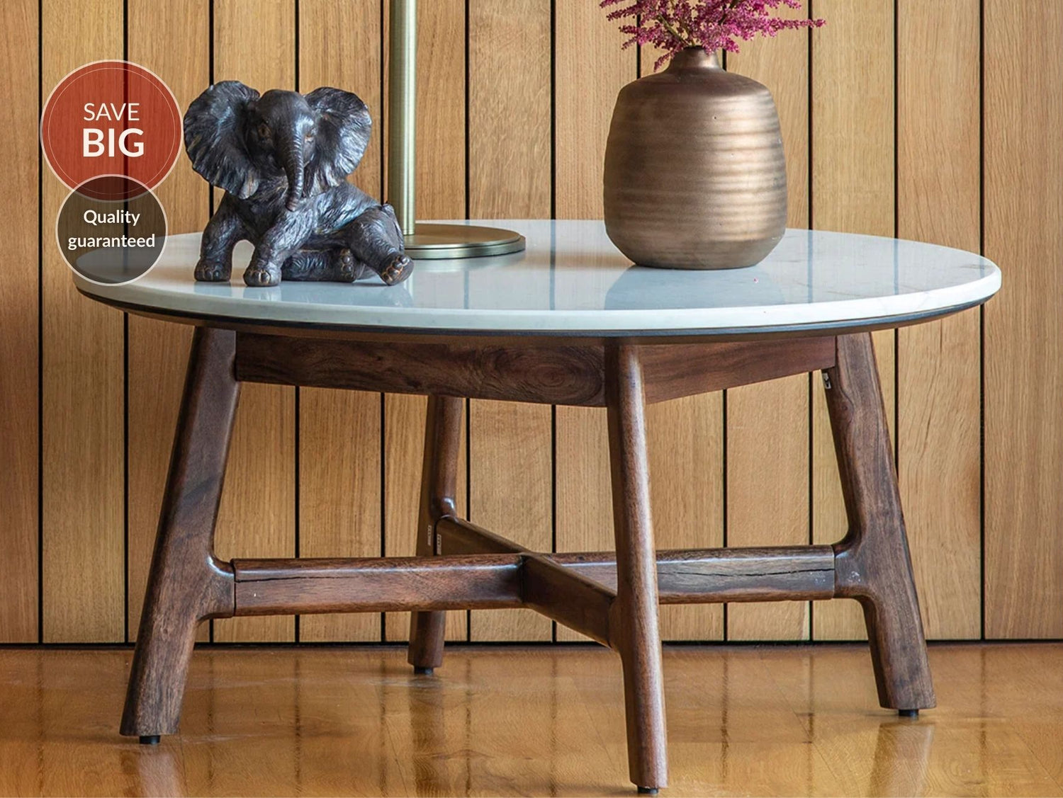 Corona Round Coffee Table with Marble Top