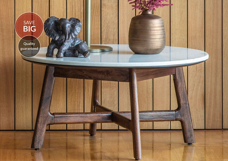 Corona Round Coffee Table with Marble Top