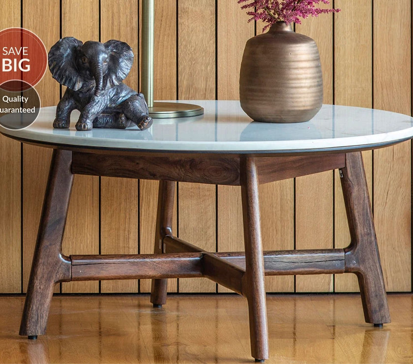 Corona Round Coffee Table with Marble Top