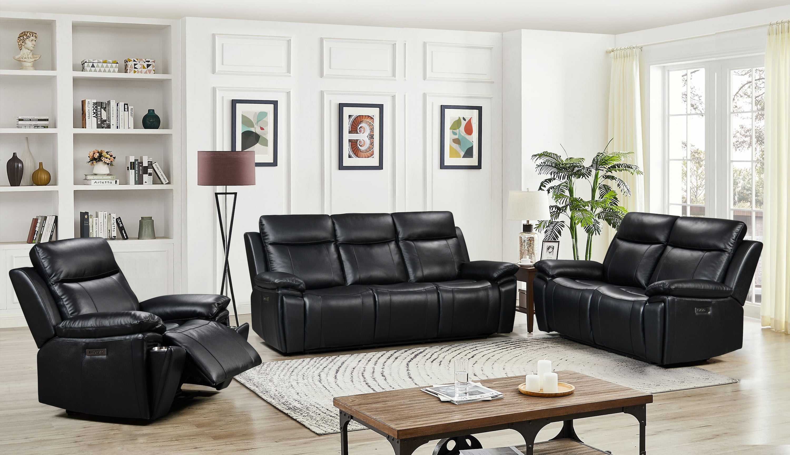 Black leather deals sofa couch