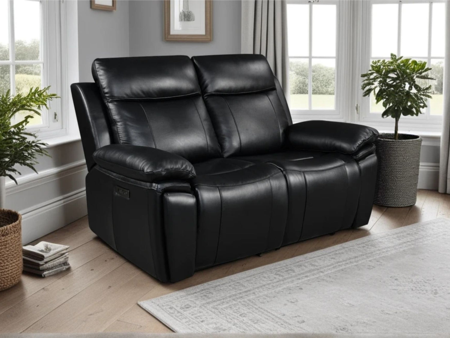 Savio 2 Seater Recliner Sofa with Power Headrests and Cup Holders
