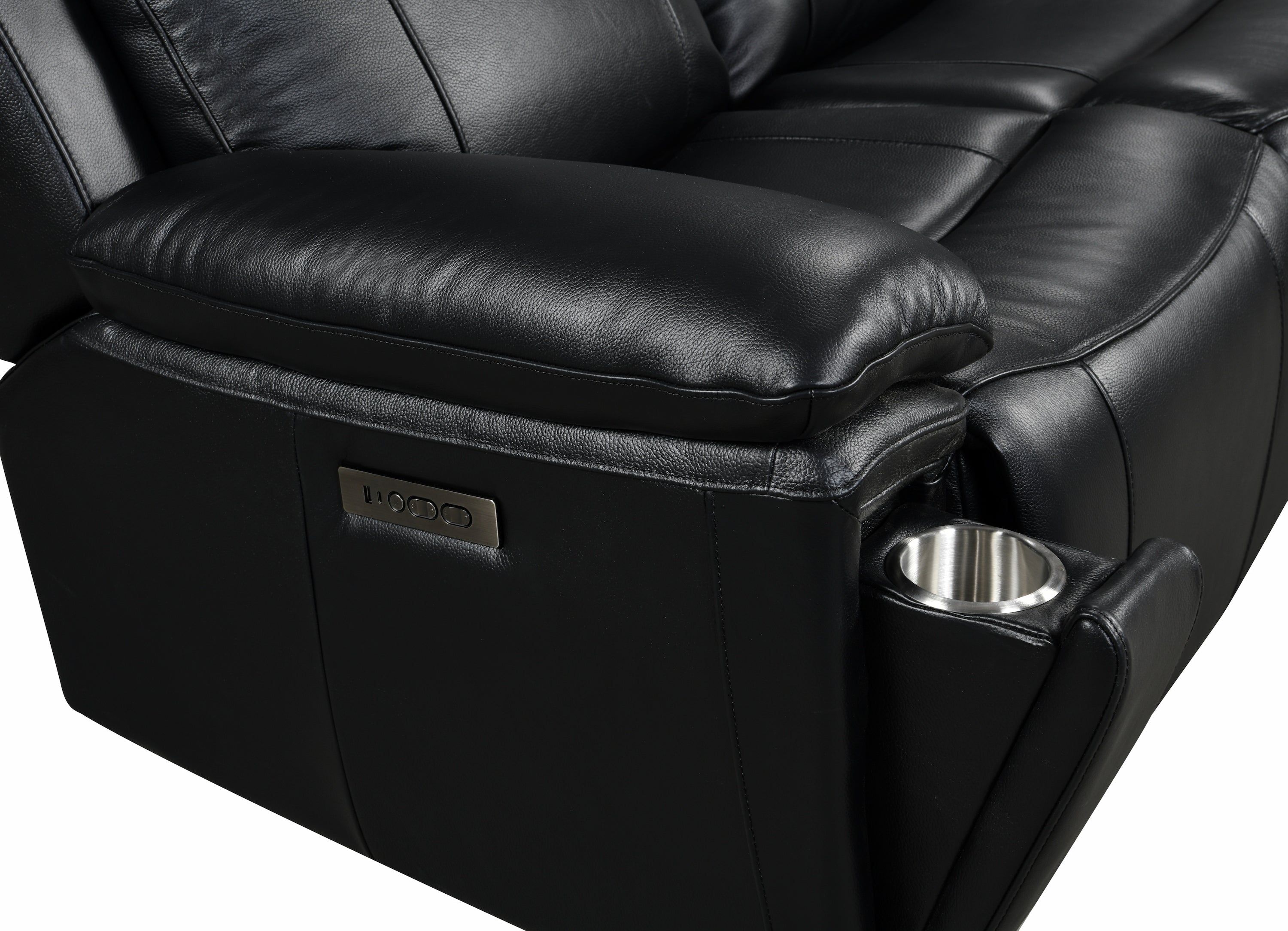 Savio 2 Seater Leather Sofa with Power Recliners, Power Headrests and Cup Holders