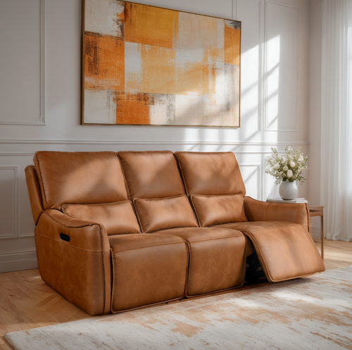 Angled view of the Valencia 3 Seater Power Recliner Sofa in a room