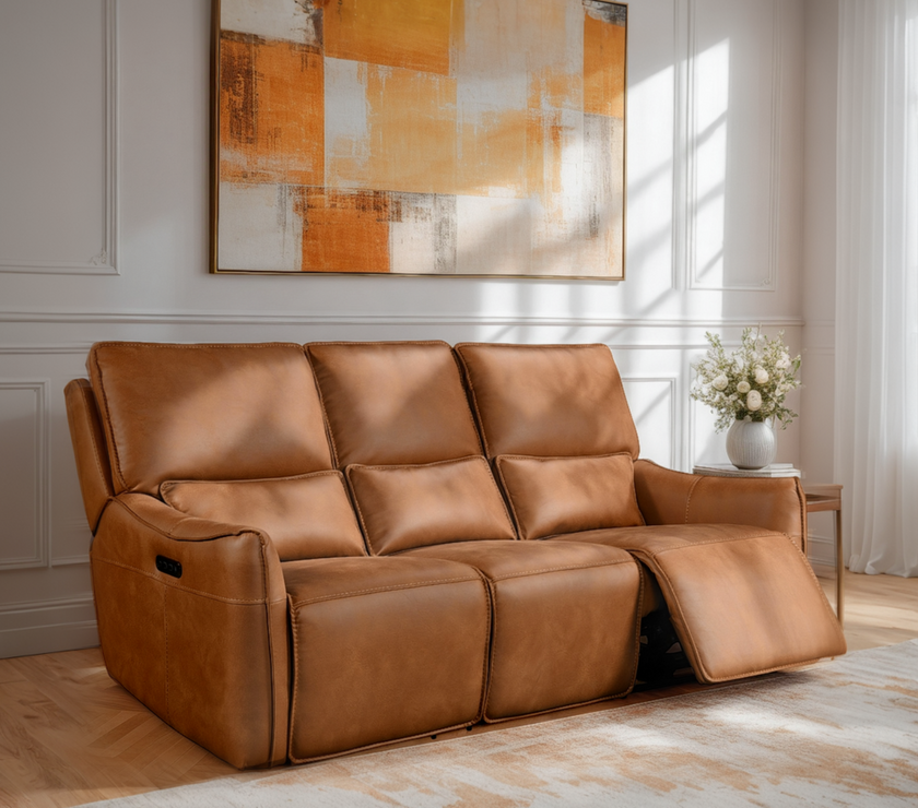 Angled view of the Valencia 3 Seater Power Recliner Sofa in a room