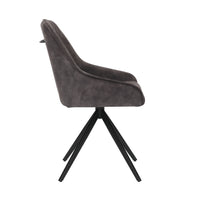 Side view of the Sofia light grey swivel dining chairs with black metal legs and velvet seat.