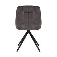 Back view of the Sofia light grey swivel dining chairs with black metal legs and velvet seat.