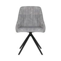 Front image of the Sofia light grey swivel dining chairs with black metal legs and velvet seat.