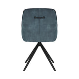 Back view of the Sofia velvet blue swivel dining chairs with black metal legs and velvet seat.