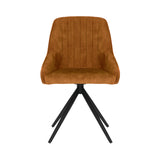 Front image of the Sofia Mustard swivel dining chairs with black metal legs and velvet upholstery.