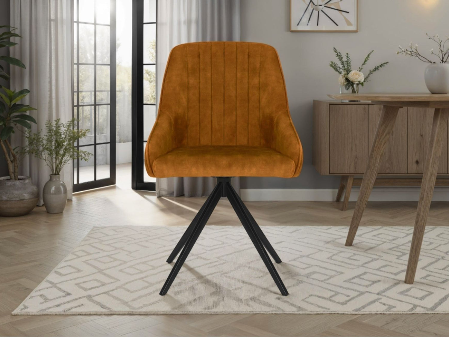 Sofia Velvet Swivel Dining Chairs - Mustard