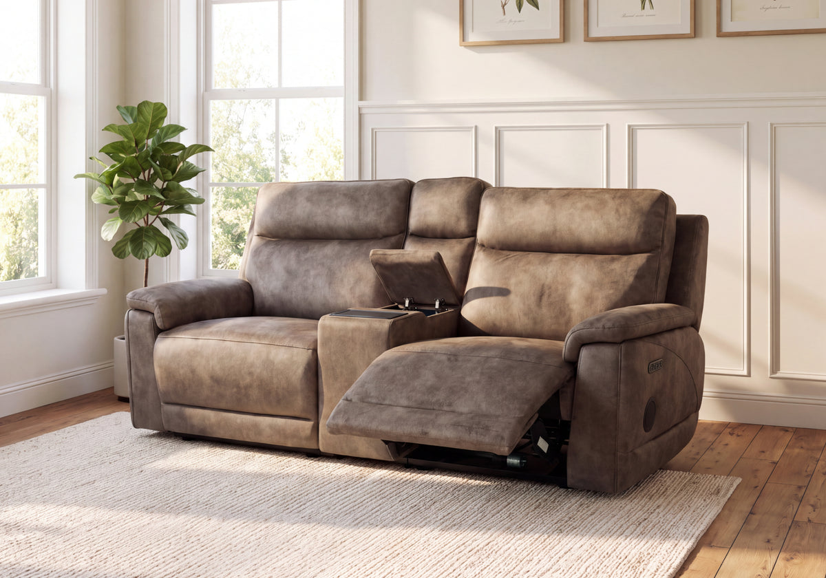 Soniq  3 Seater Power Recliner/Headrest Sofa with Console