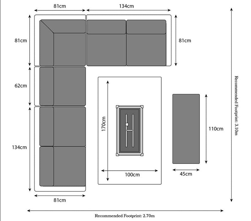 Wentworth 7pc Deluxe Modular Garden Corner Dining / Lounging Set with Firepit