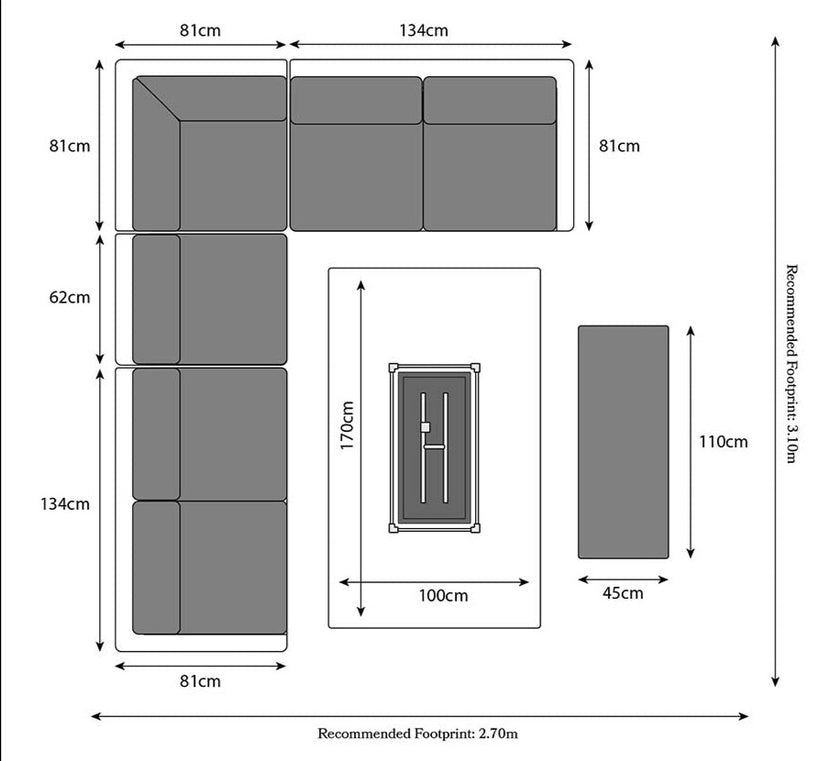 Wentworth 7pc Deluxe Modular Garden Corner Dining / Lounging Set with Firepit