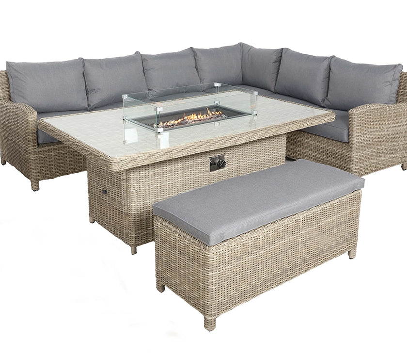 Wentworth 7pc Deluxe Modular Garden Corner Dining / Lounging Set with Firepit