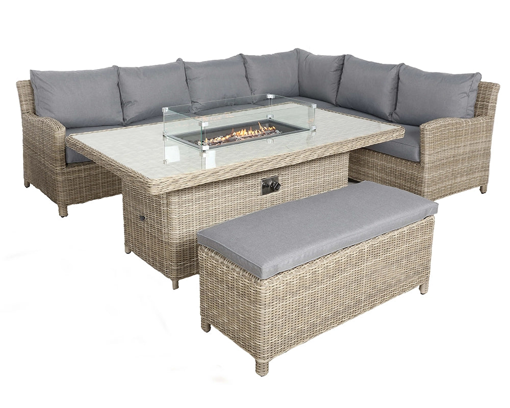 Wentworth 7pc Deluxe Modular Garden Corner Dining / Lounging Set with Firepit