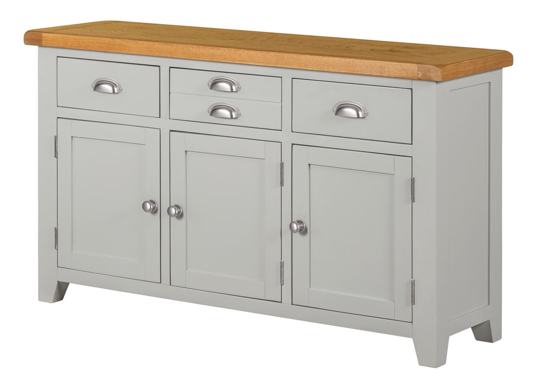 Front view of the Wexford American Oak Sideboard with 3 Doors and 3 Drawers