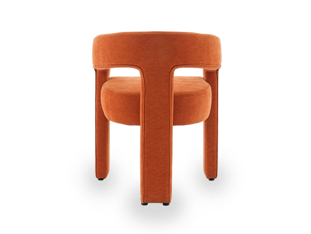 Orange dining chair on white background, back view