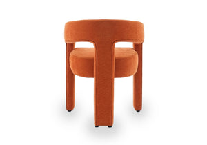 Orange dining chair on white background, back view