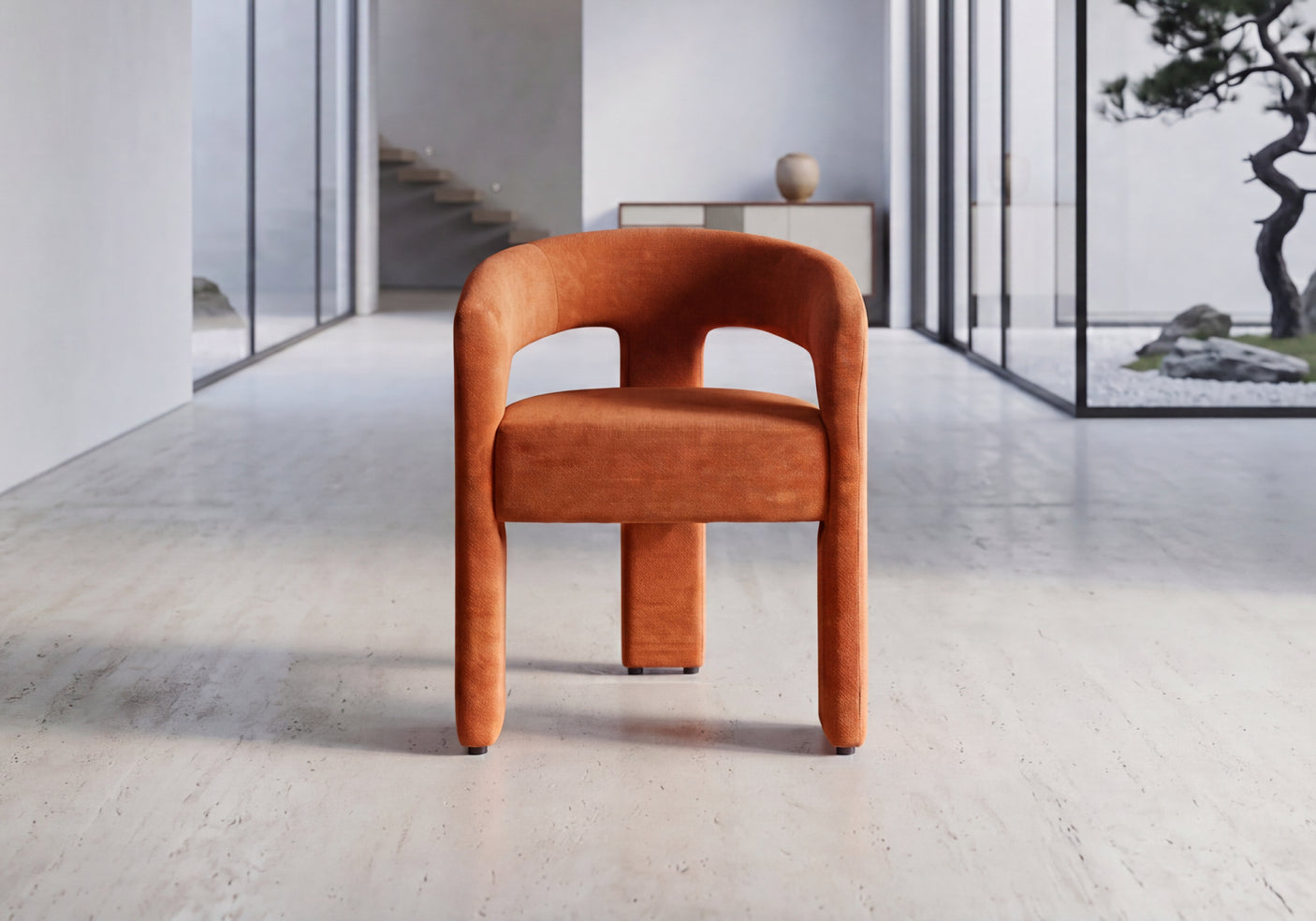 Modern orange dining chair in modern house.