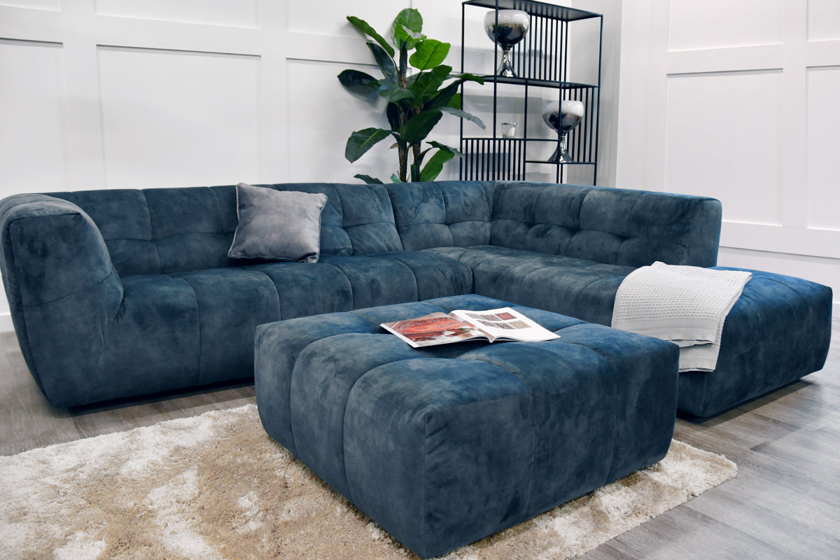 Iris Velvet Corner Sofa with Left Hand Sofa & Right Hand Chaise