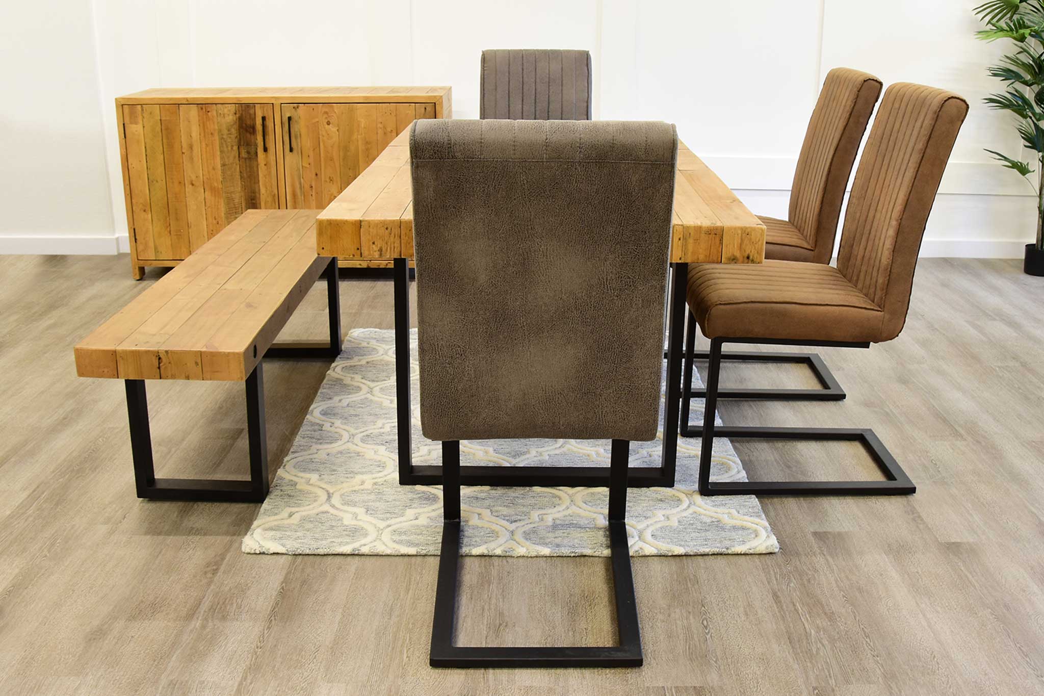 Brown dining table 2024 with bench