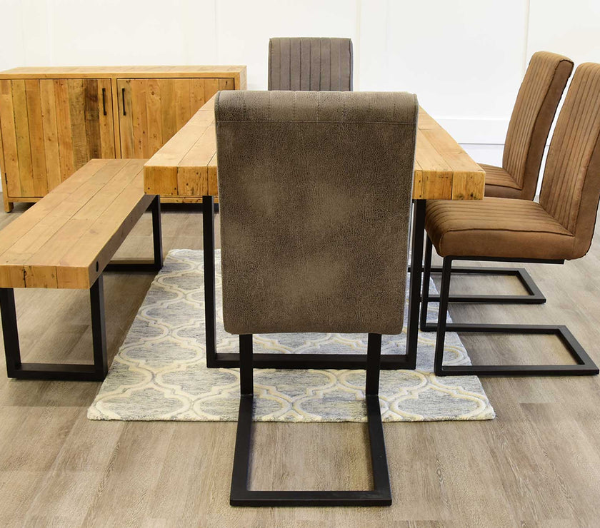 Angled view of NCF's oregon extendable dining table. 