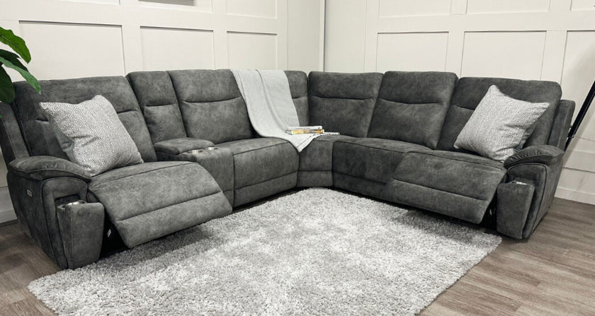 Osaka Modular Corner Recliner Sofa with Console - Grey