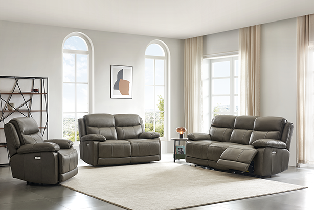 Montana Luxury 3-Seater Leather Sofa with Dual Power Recliners & Adjustable Power Headrest