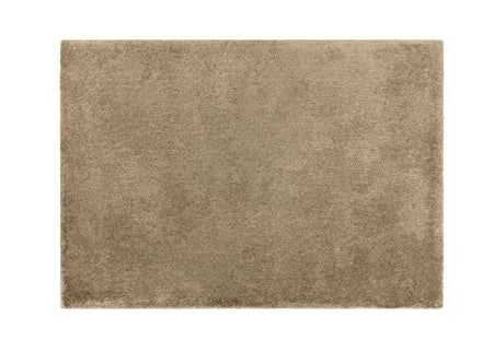 A taupe rug on white background. 