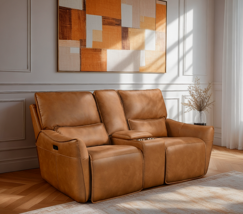 Angled view of the Valencia 2 Seater Power Recliner Sofa in a room