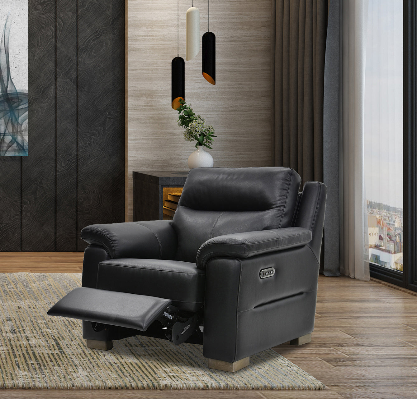 Cannes Leather Armchair with Power Recliner in living room