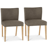 Front view of the Turner Light Oak Dining Chairs with soft gold fabric and tapered light oak legs.