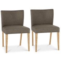 Front view of the Turner Light Oak Dining Chairs with soft gold fabric and tapered light oak legs.