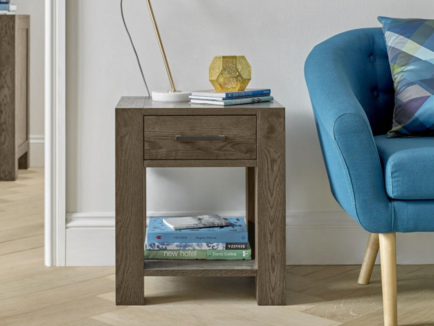 Turner Dark Oak Lamp Table with Drawer