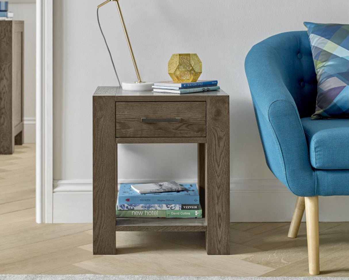 Turner Dark Oak Lamp Table with Drawer