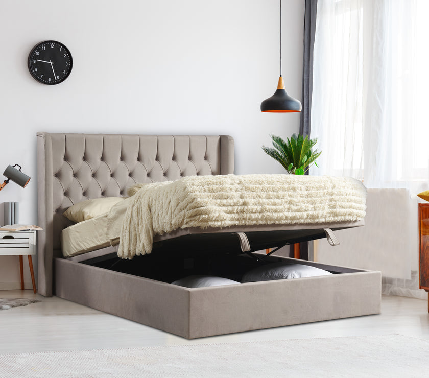Angled view of the storage space of the Faro Ottoman Bed Frame