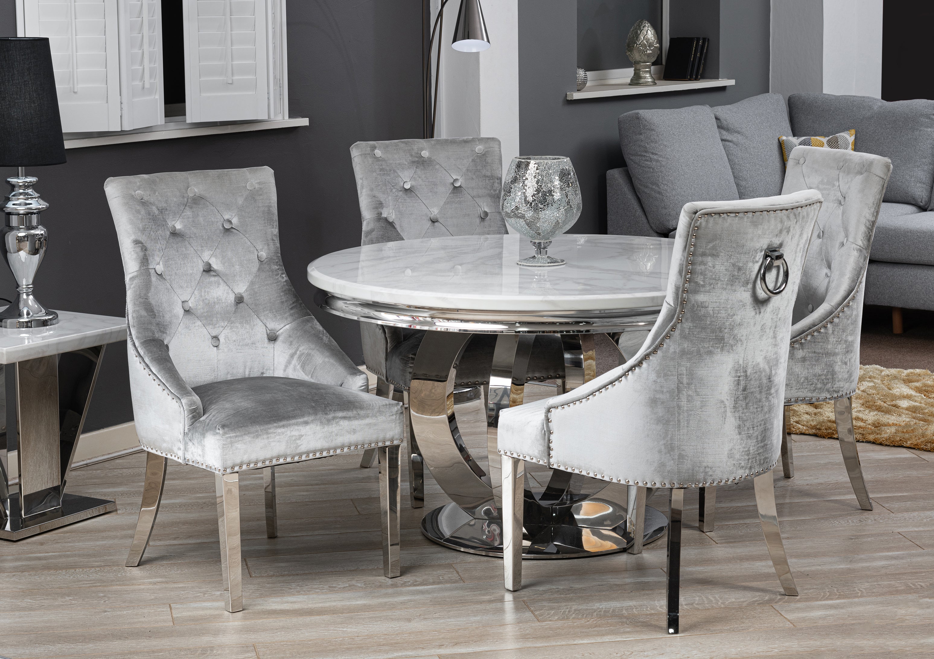 Grey crushed store velvet dining chairs