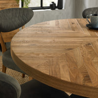 Close up view of the Elliot Rustic Oak Round Dining Table