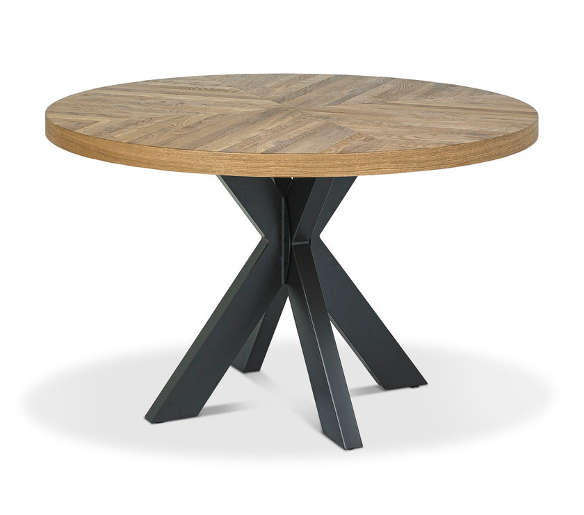 Front view of the Elliot Rustic Oak Round Dining Table