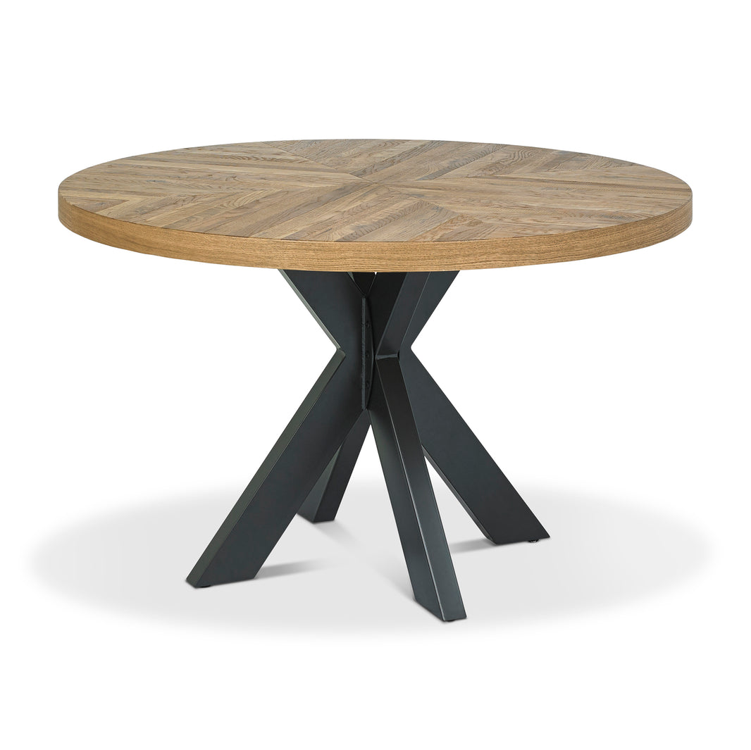 Front view of the Elliot Rustic Oak Round Dining Table