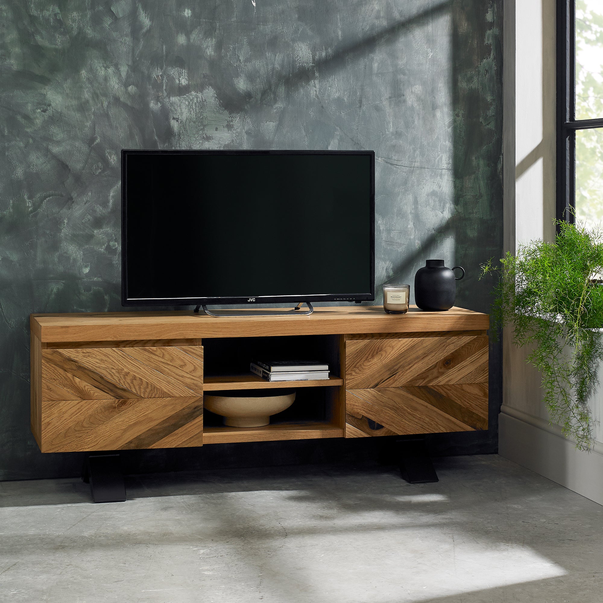 Oak entertainment outlet cabinet