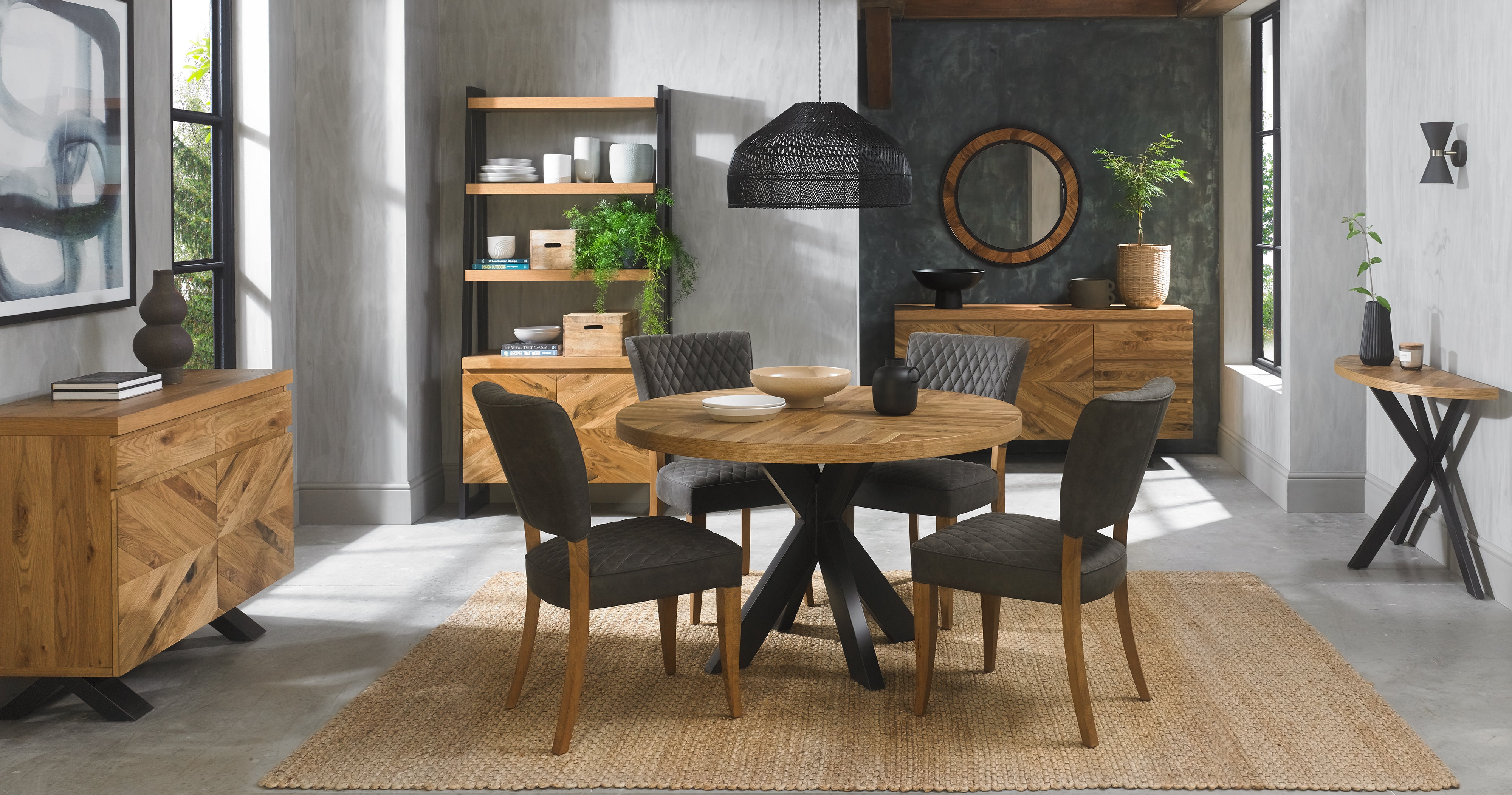 Landon Rustic Oak Dining Chairs Dark Grey