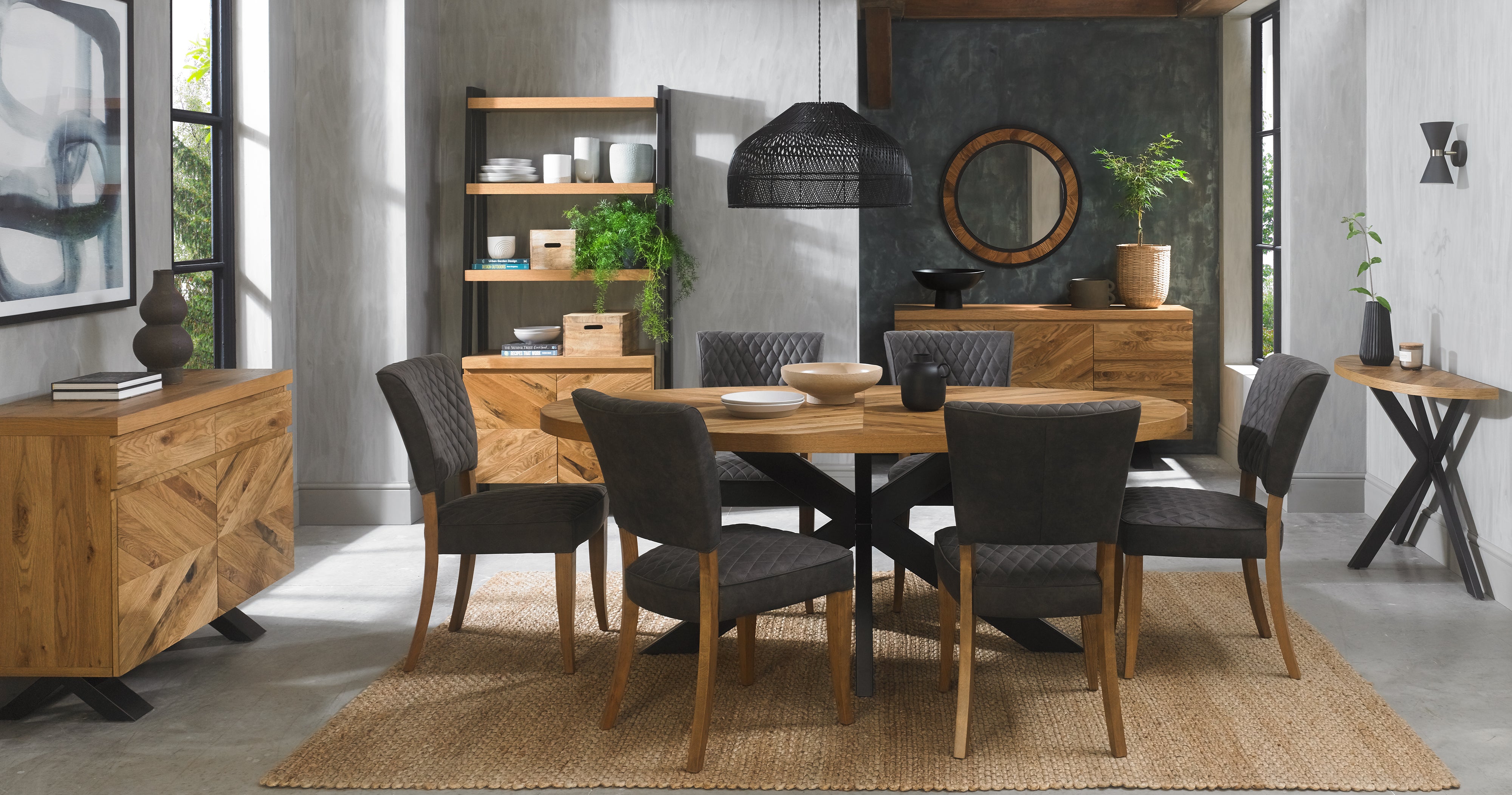 Landon Rustic Oak Dining Chairs Dark Grey