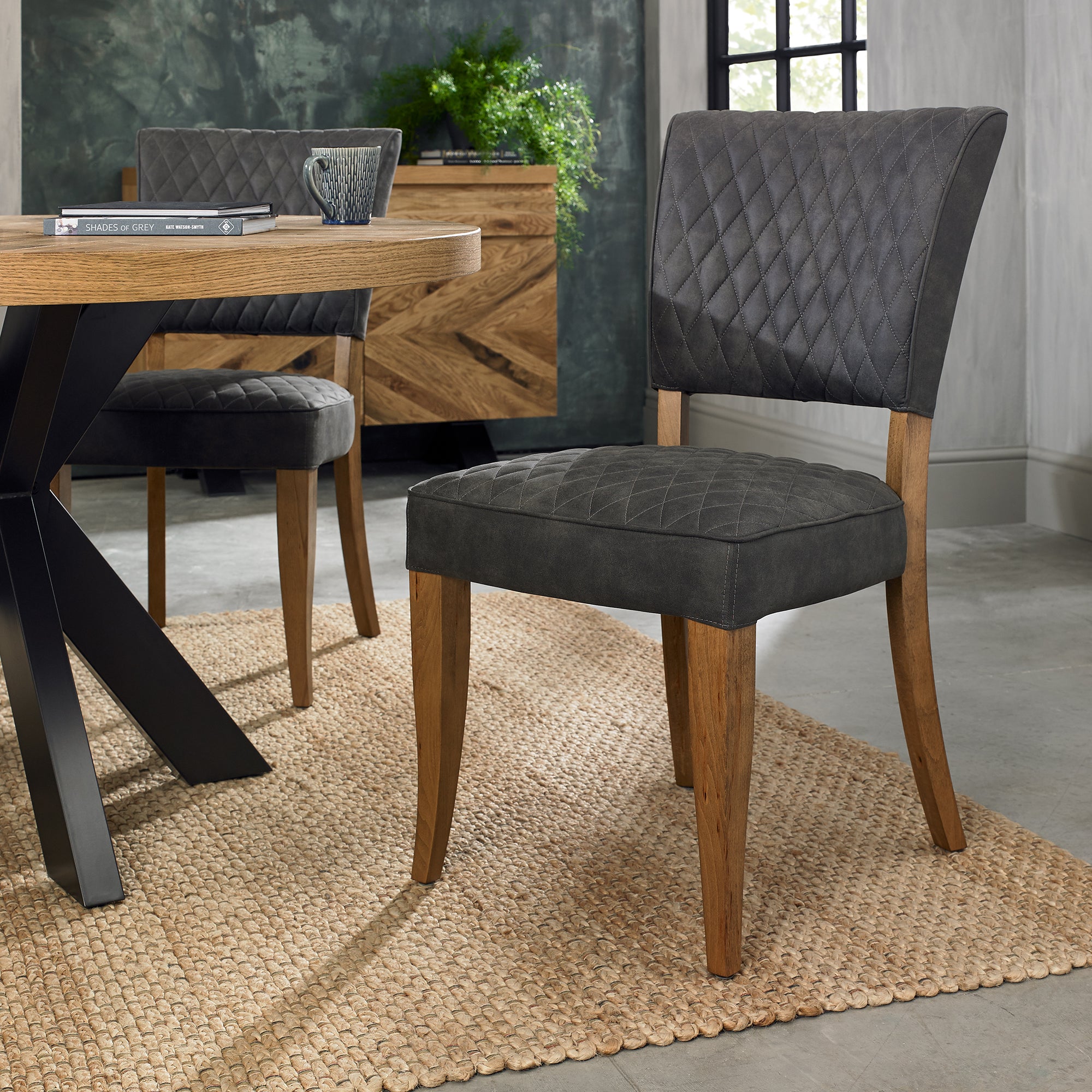 Landon Rustic Oak Dining Chairs Dark Grey