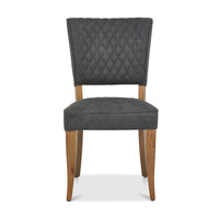 Front view of the Landon Rustic Oak Dining Chairs with lightly oiled oak frame and dark grey fabric seat.