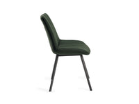 Side view of the Savio Dining Chairs in green velvet with vertical stitching and metal legs.